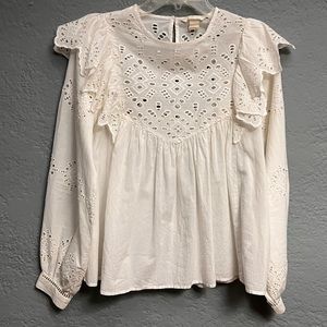 H&M white eyelet cotton blouse